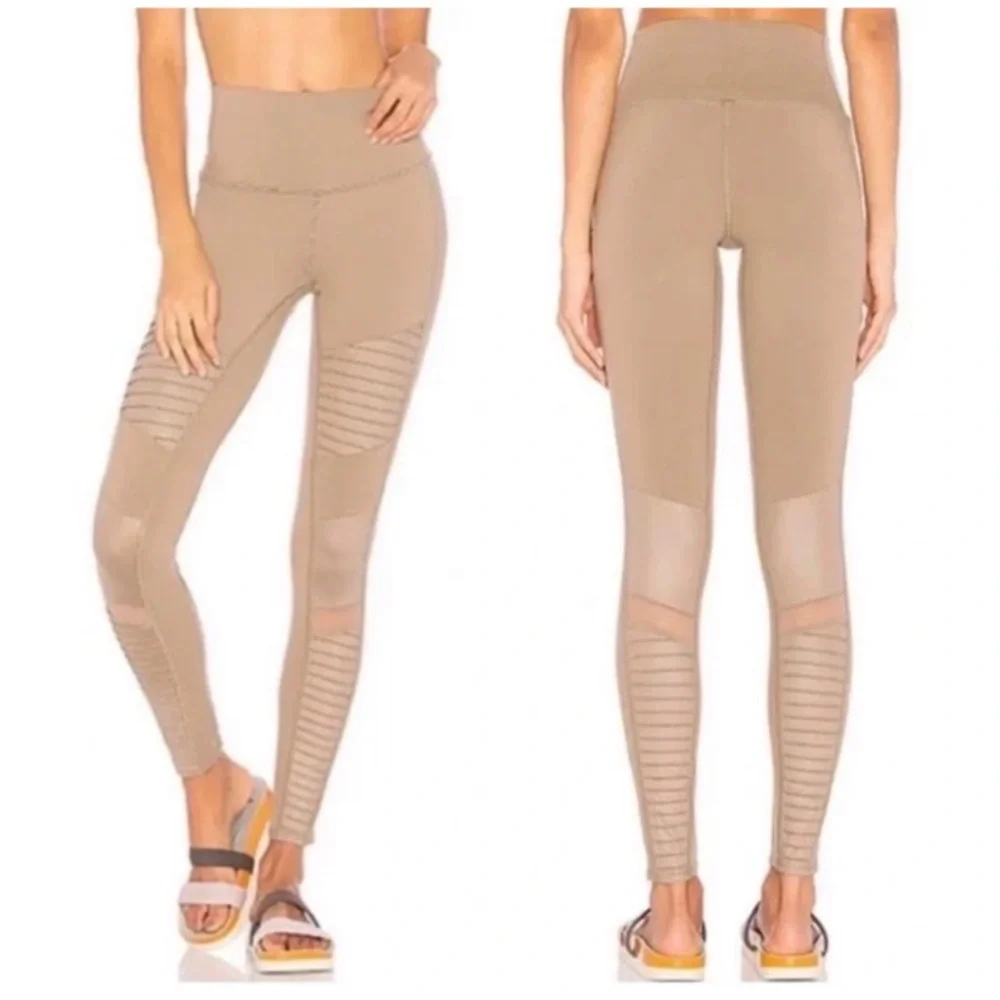 Alo Yoga Mid-Rise Motto Leggings Women’s Workout Pants in Gravel Gloss Size XS